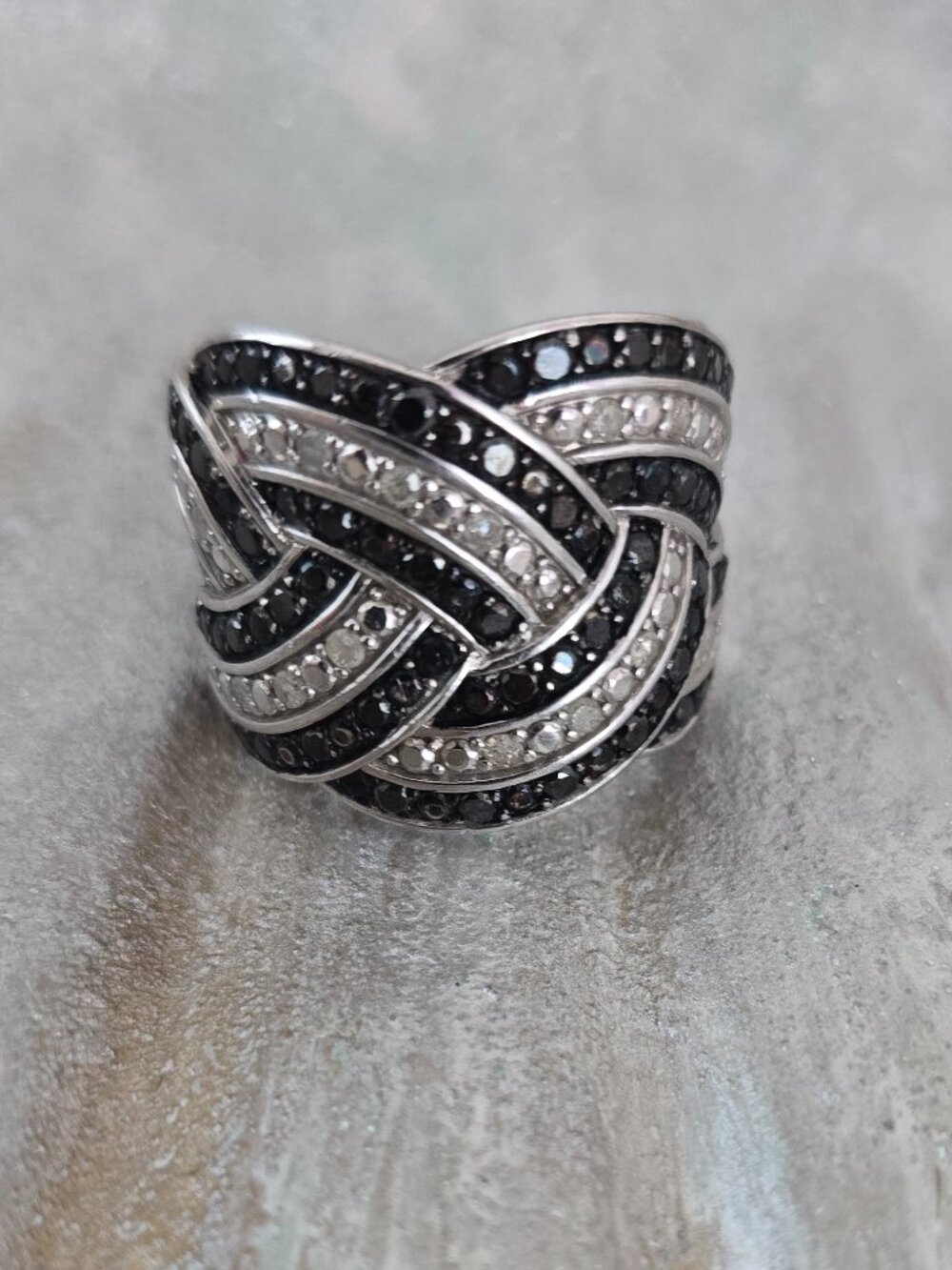 Black and White Diamond Ring, Sterling